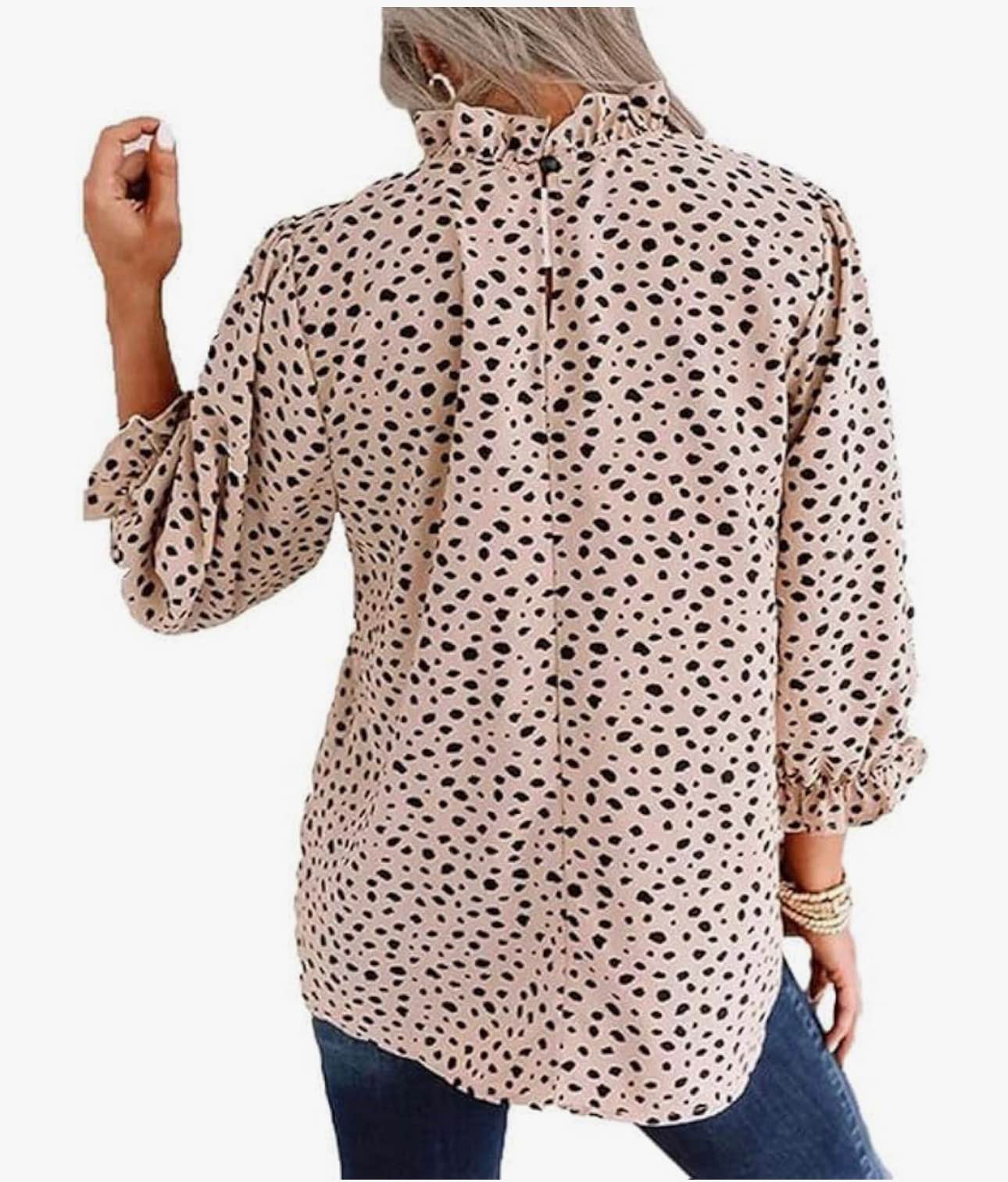 Avanova Women Polka Dot Long Sleeve Blouse Shirts Work Mock Neck Ruffle ...