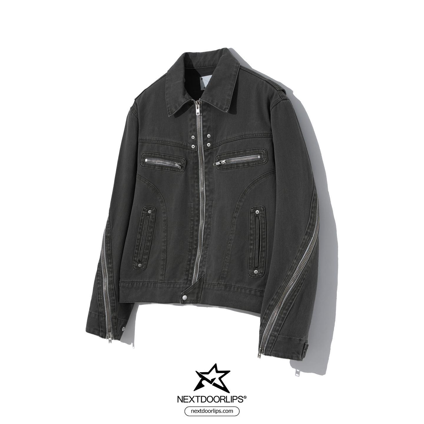 ZIPPER TRUCKER JACKET COTTON 100% 12.5OZ GARMENT DYEING SLEEVE 