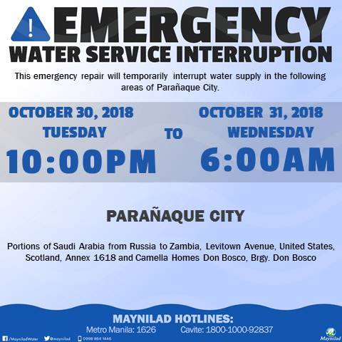 Maynilad Water Services, Inc. - ⚠⚠ EMERGENCY WATER INTERRUPTION ...