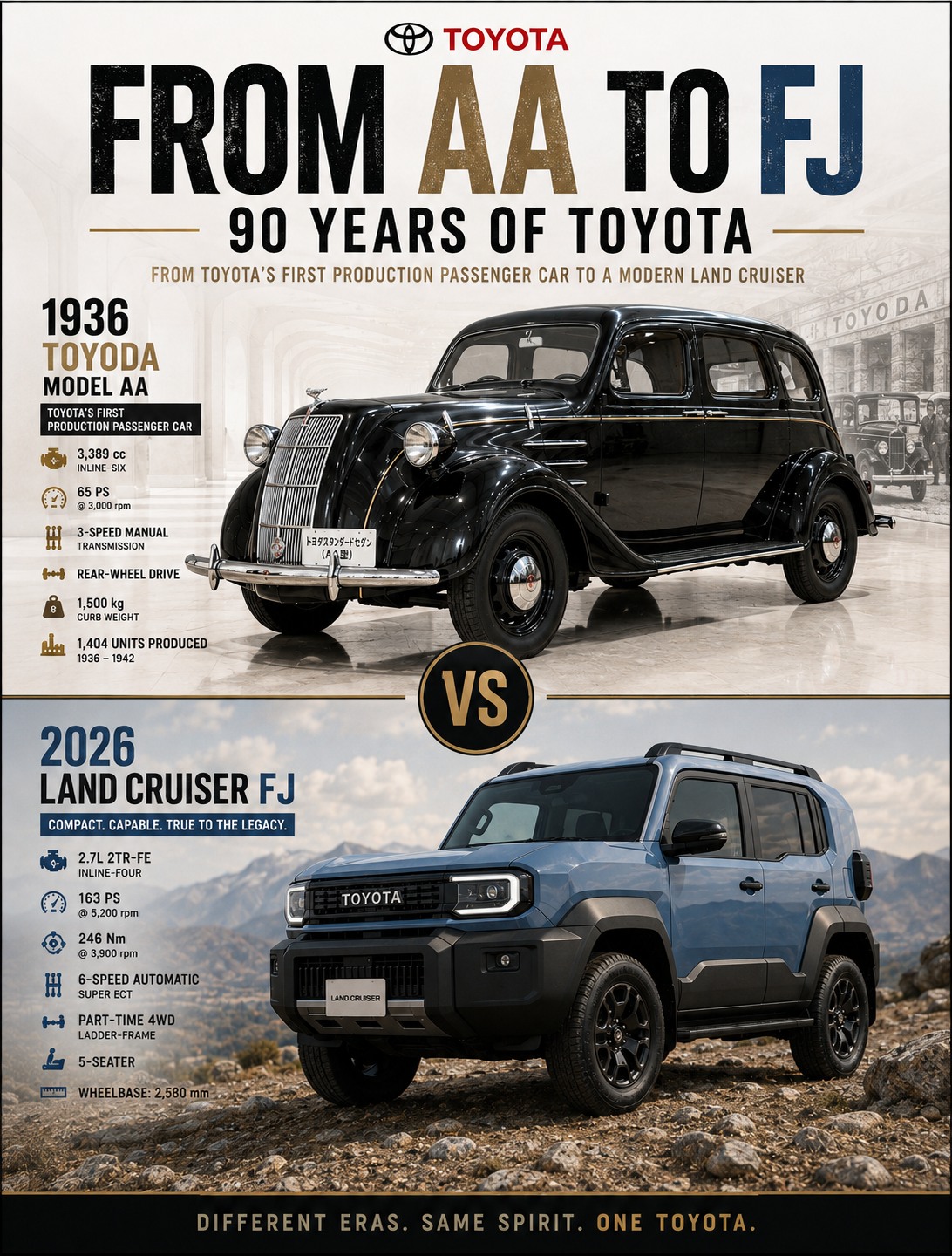 90 years. Two completely different Toyotas. 🇯🇵 In 1936, the