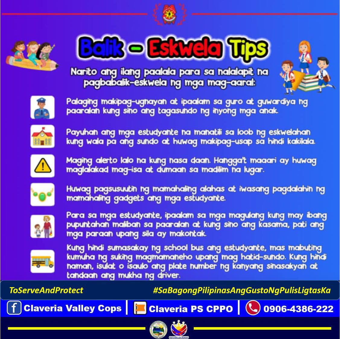 Claveriaps - BALIK-ESKWELA SAFETY TIPS🏫🎒🚸 Narito ang ilang paalala para ...
