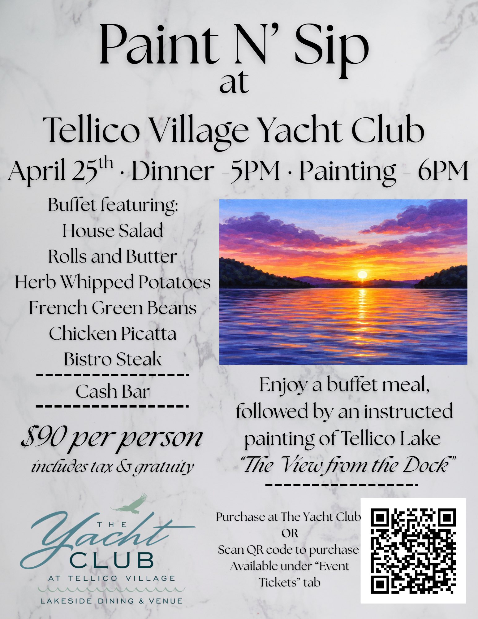Live music, lake views, and creative fun await at the Yacht Club! 🎶🎨 Don't miss our upcoming performances plus our ticketed Paint N' Sip with buffet