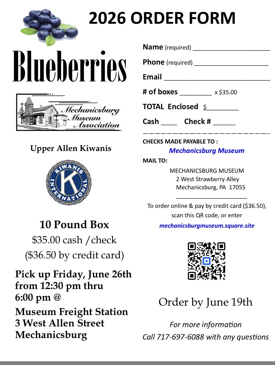 Order blueberries to support Mechanicsburg Museum