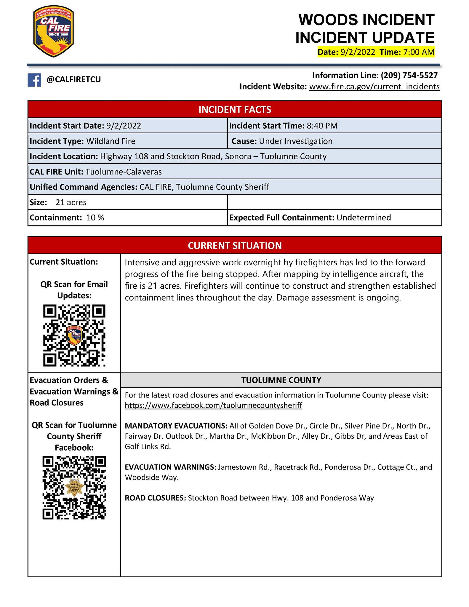 #WoodsFire [update]... - CAL FIRE Tuolumne-Calaveras Unit | Facebook