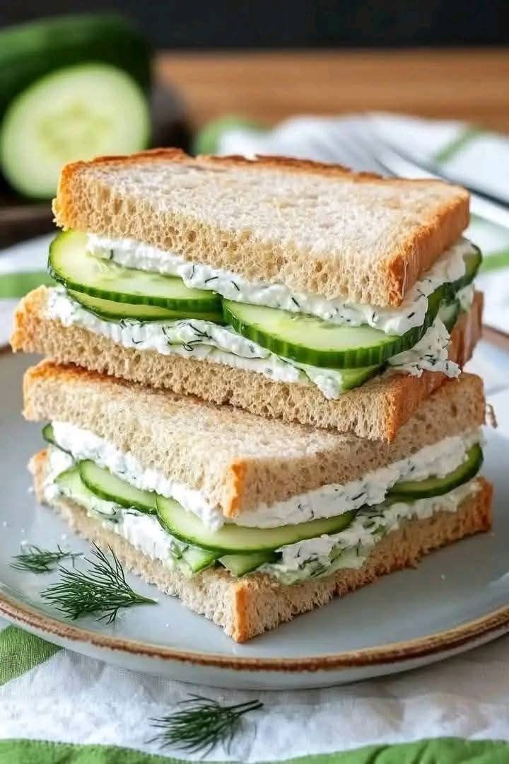 Cucumber sandwiches make the best healthy snack. 1/2 cup sliced cucumber 1/2 packet Italian salad dressing mix 1/4 cup whipped cream cheese Cocktail sliced Bread of choice In a bowl combine cream
