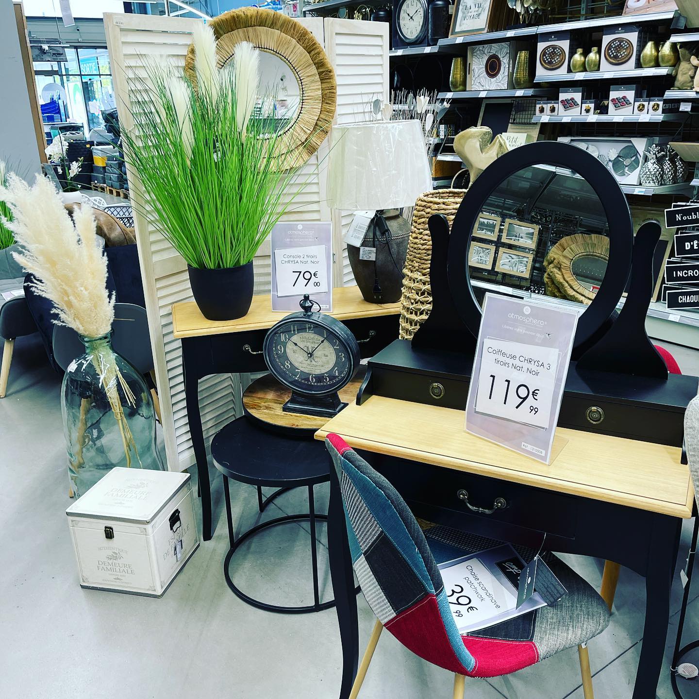 Atmosphera Console Chrysa Noire - Meuble 2 Tiroirs Bois Design Élégant