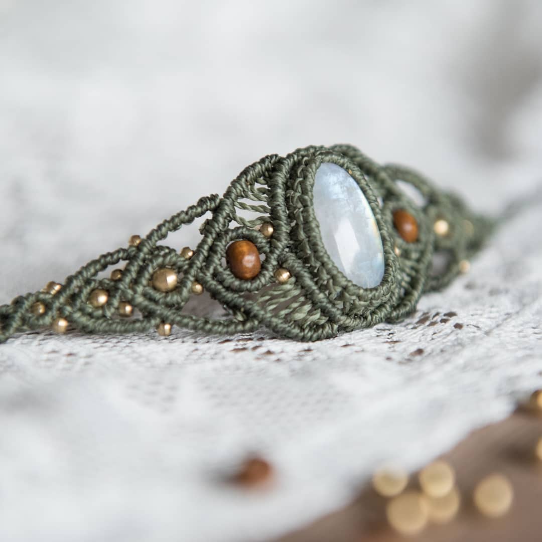 Bracciale Regolabile In Rame Con Labradorite Grigia - Fatto A Mano, Avvolto In Filo - Foto 3