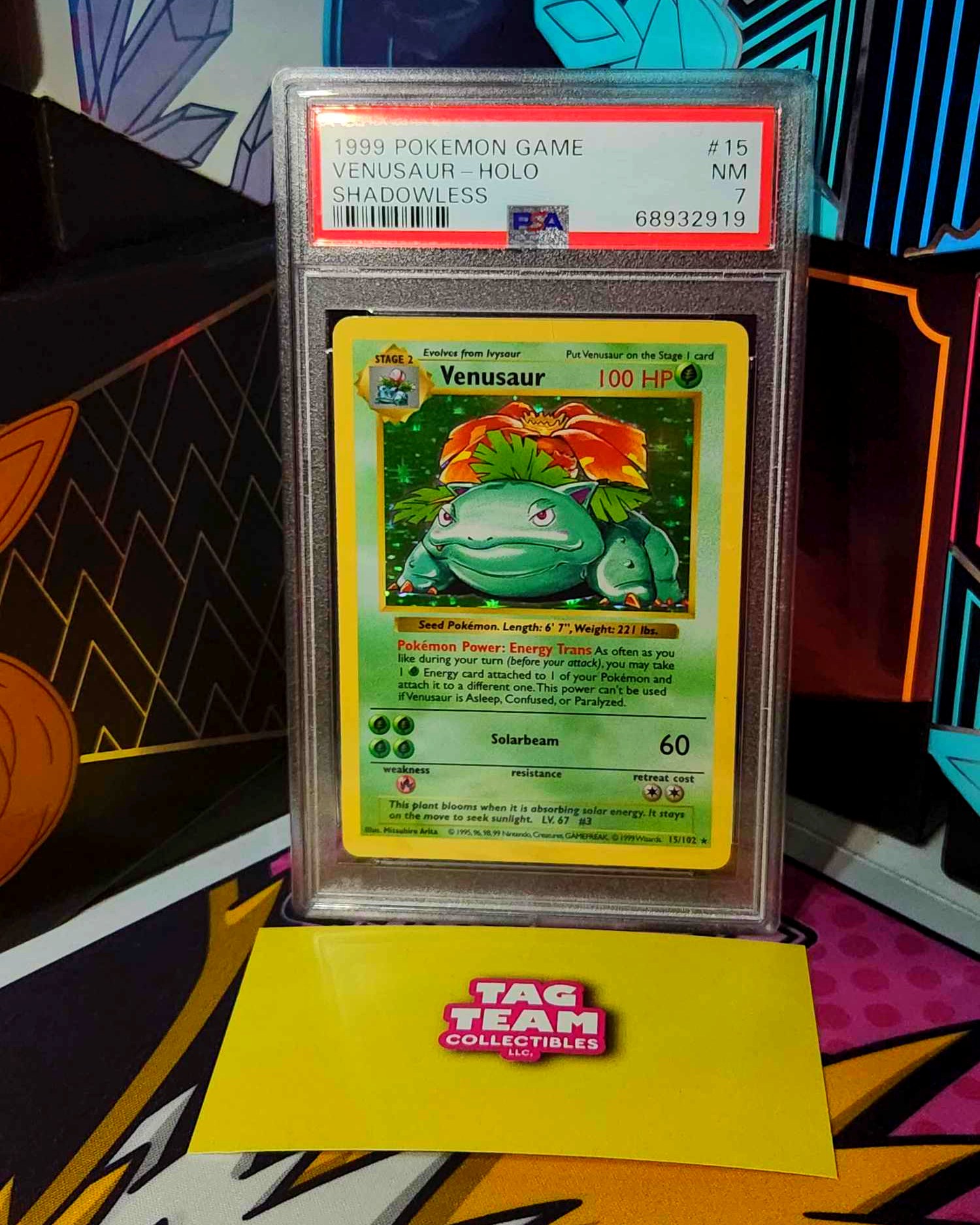 holographic shadowless first edition venusaur card  Base Set #15(Shadowless) or Paralyzed Off-Centered Shadowless Venusaur for My