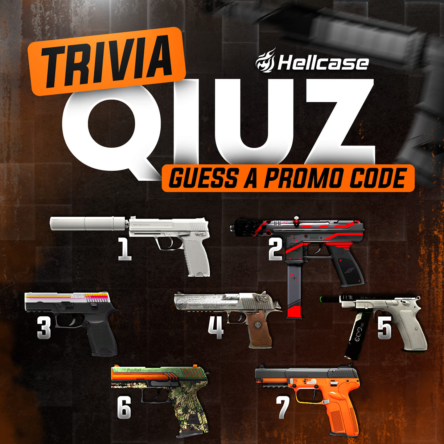 CS:GO Hellcase - Guess the names of the pistol skins,...