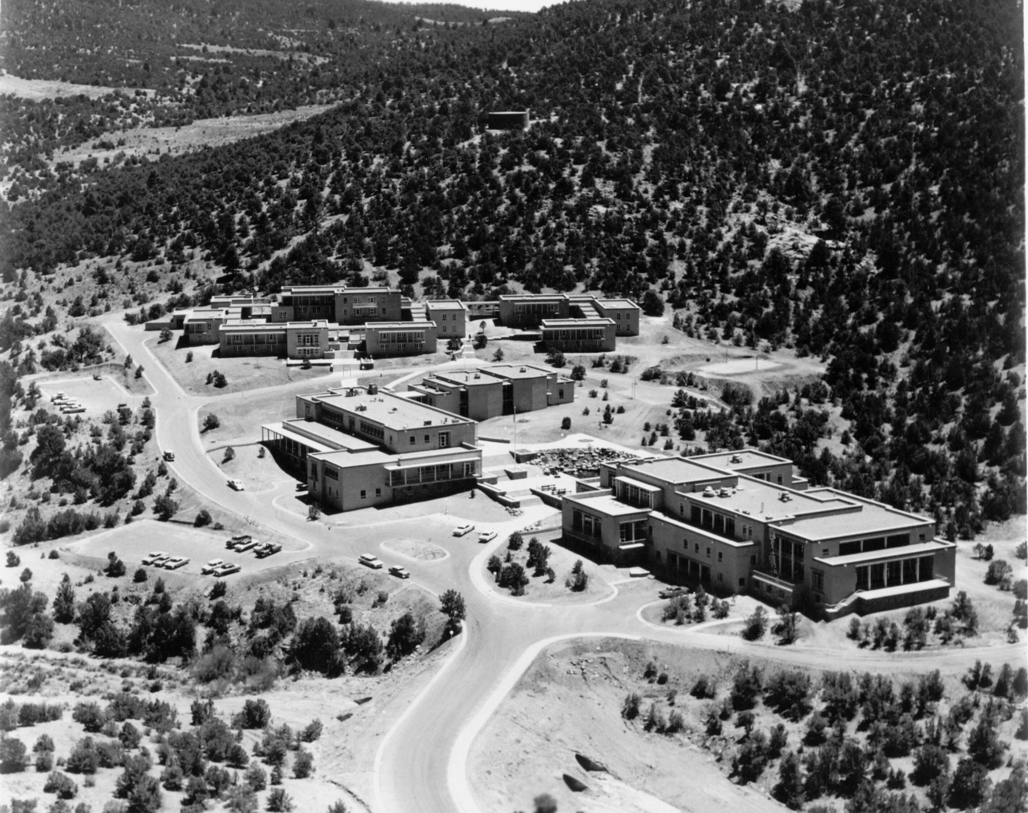 Aerial view of campus,... - St. John's College Meem Library