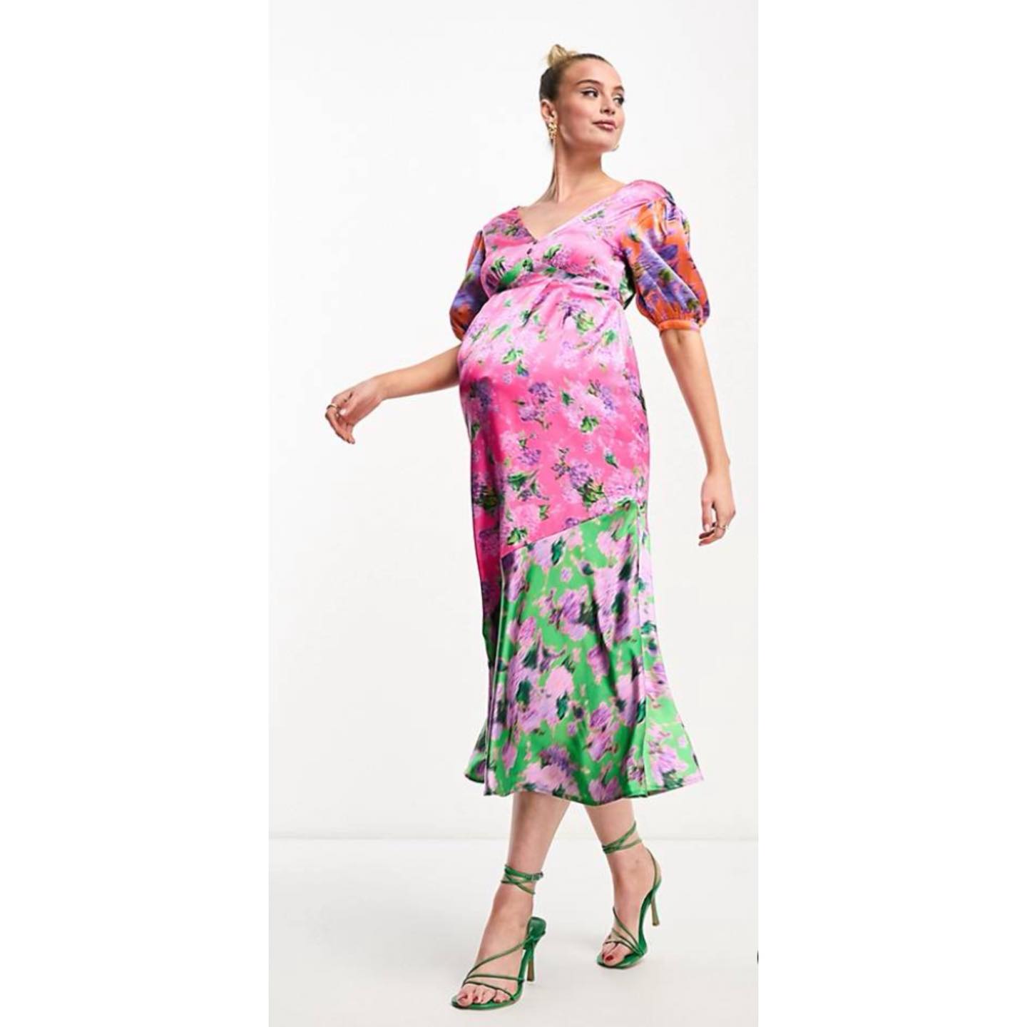 pink and green maternity dress Stellie D176890