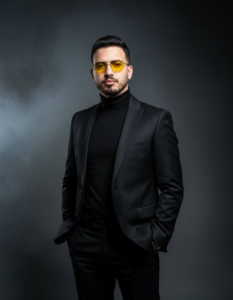 Sffie - A cinematic portrait of a dapper gentleman in a sleek black ...