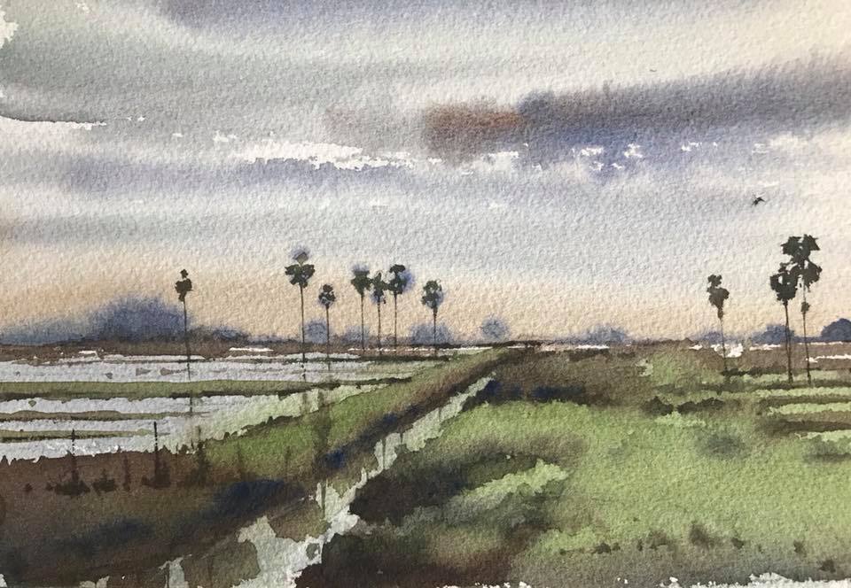 Myanmar watercolor roses by Khin Moe Pwint