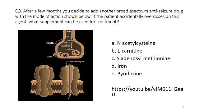 Absence Seizure Tx. Q9. After few months you decide to add another broad spectrum anti-seizure drug with the mode of action shown below. If the patient accidentally overdoses on this agent, what