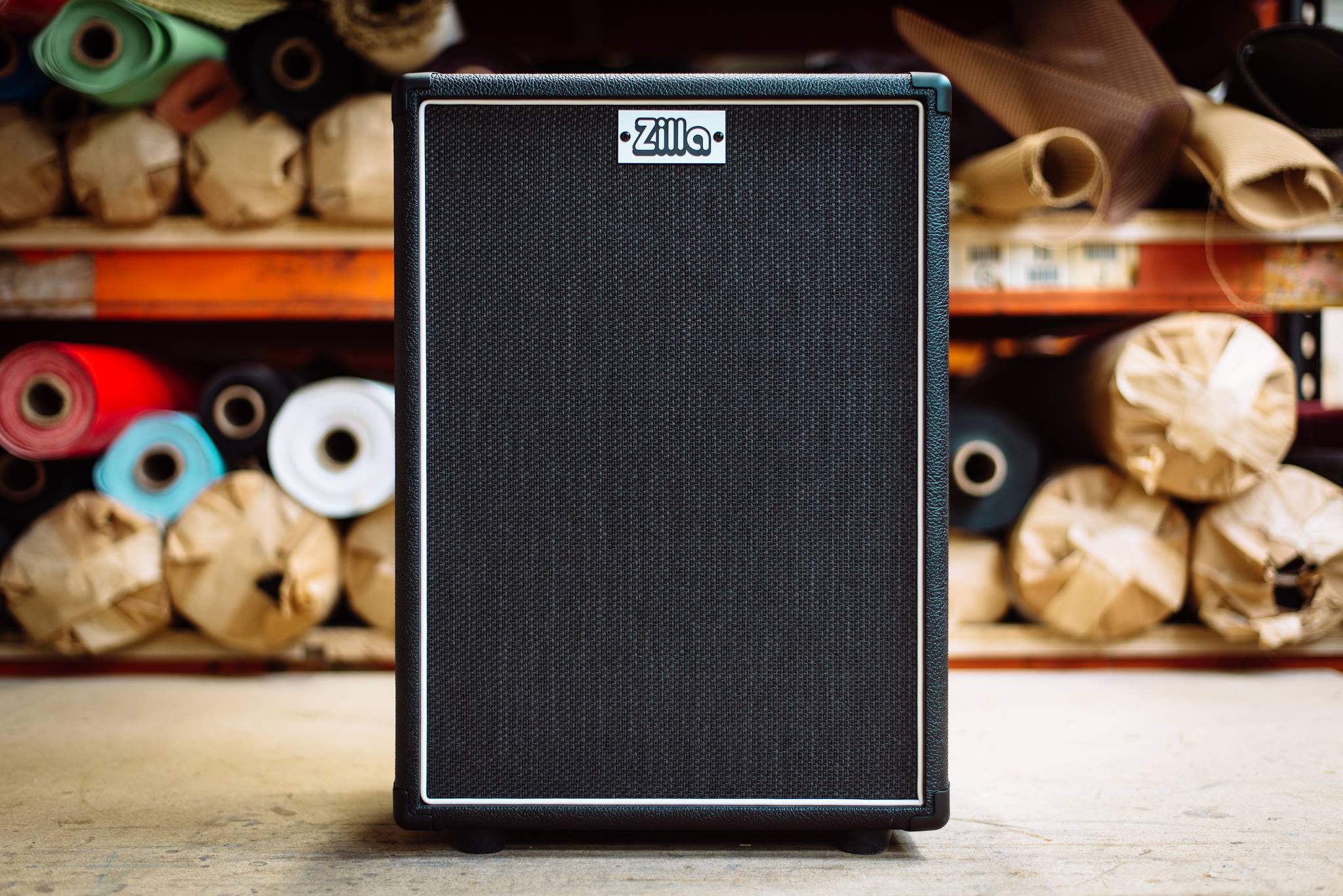 A custom vertical 2x12 in black bronco with black grill and white
