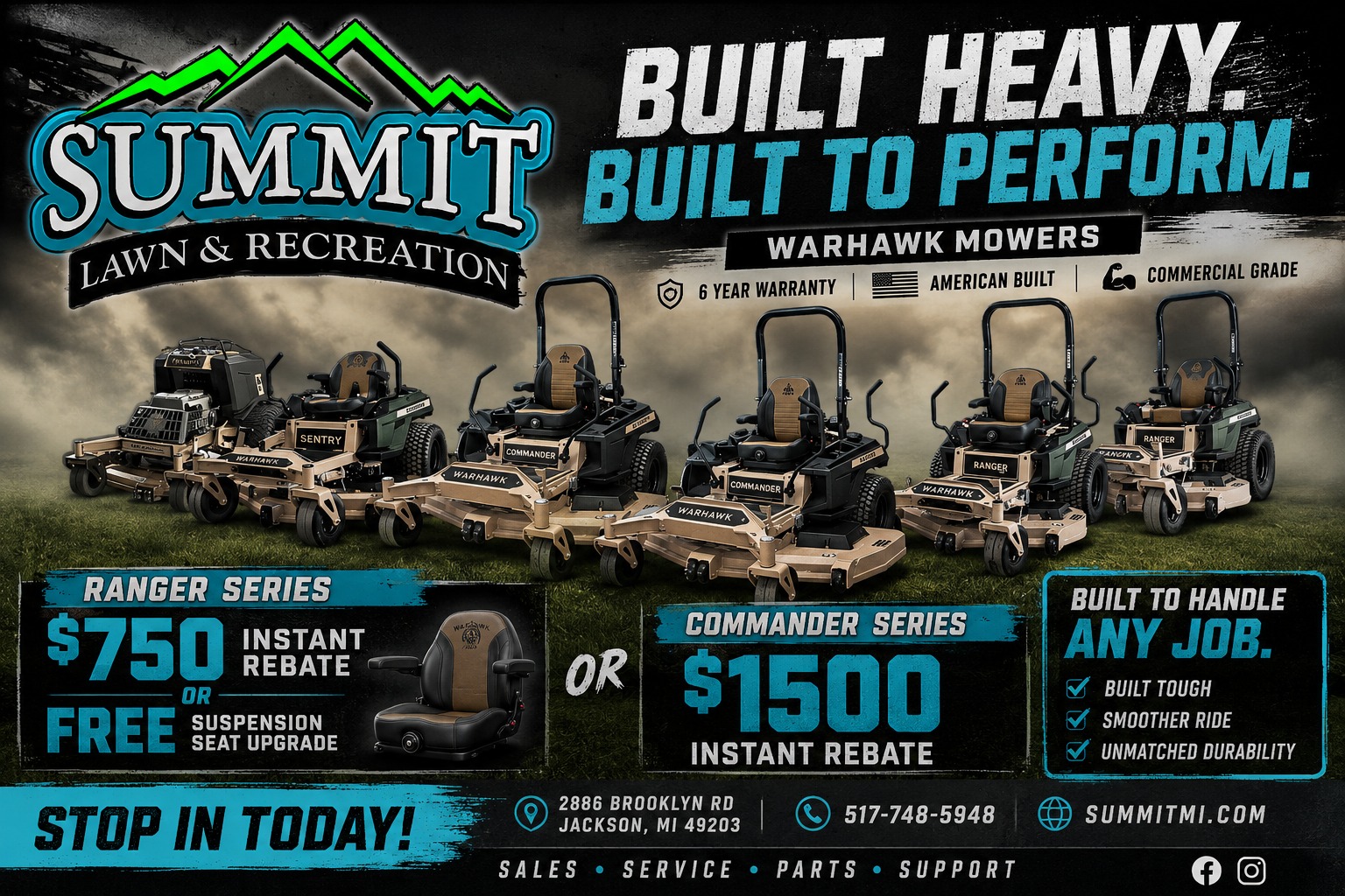 ミイ Warhawk mowers at Summit Lawn & Recreation with 6-year warranty