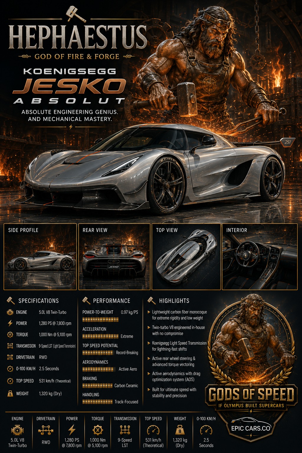 🔨 Hephaestus × Koenigsegg Jesko Absolut In Greek mythology