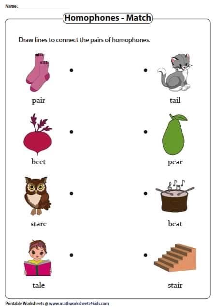 Homophones Draw Lines to Correct the Pairs of... - Gnei Rizana Shimi's ...