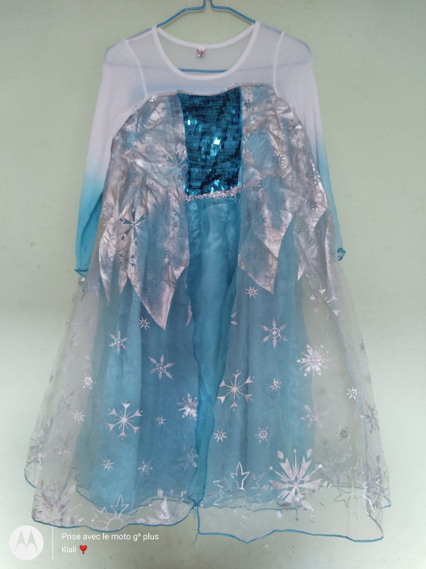 Robe Elsa Reine Des Neiges – Déguisement Princesse Avec Couronne, Collier, Baguette, Perruque, Gants Et Bijoux – Fille 2-10 Ans – Carnaval, Halloween, Noël