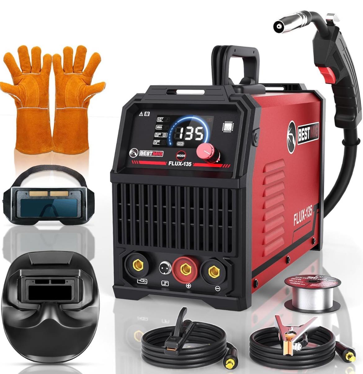 TOOLIOM 135A MIG Welder Flux Core 110V MIG Welder Gasless Flux MIG/Lift TIG/Stick 3 in 1 Welding Machine IGBT DC Inverter - 1420
