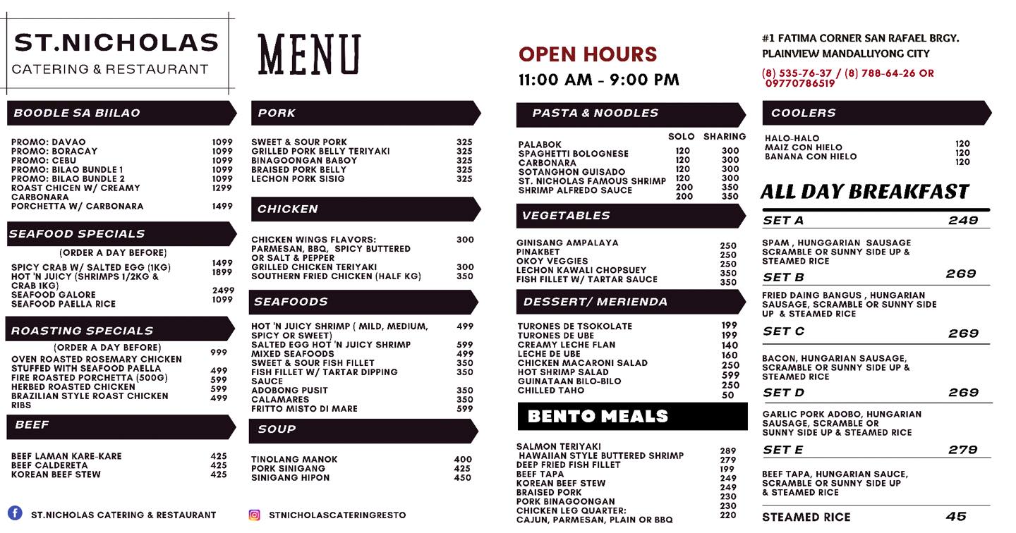 ♨️RESTO MENU For... - St. Nicholas Catering and Restaurant