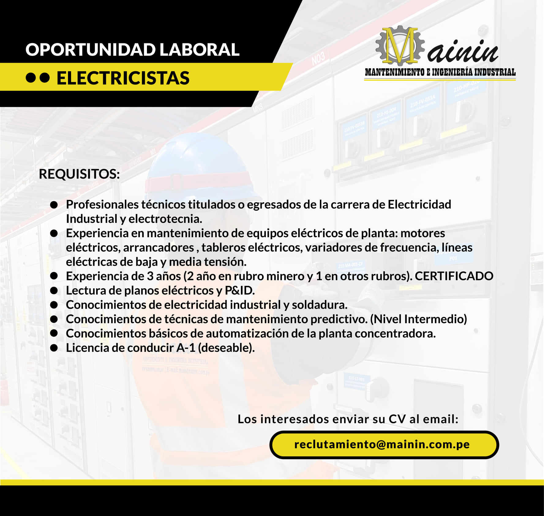 Mainin - 👥Interesados, enviar su cv actualizado y... | Facebook