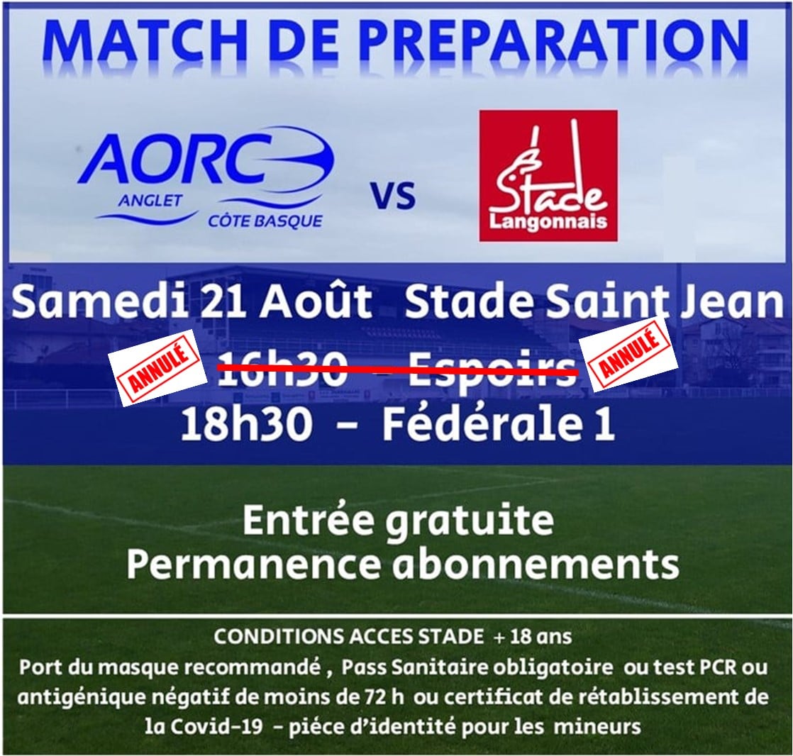 Anglet Olympique Rugby Club - AORC - ⚠️INFO DE DERNIERE MINUTE : Match ...