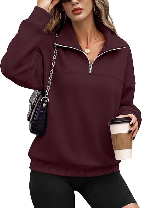 「O」感謝SALE♡ AD 45% OFF Code + 20% Coupon! Women's Quarter-Zip Fleece Hoodie