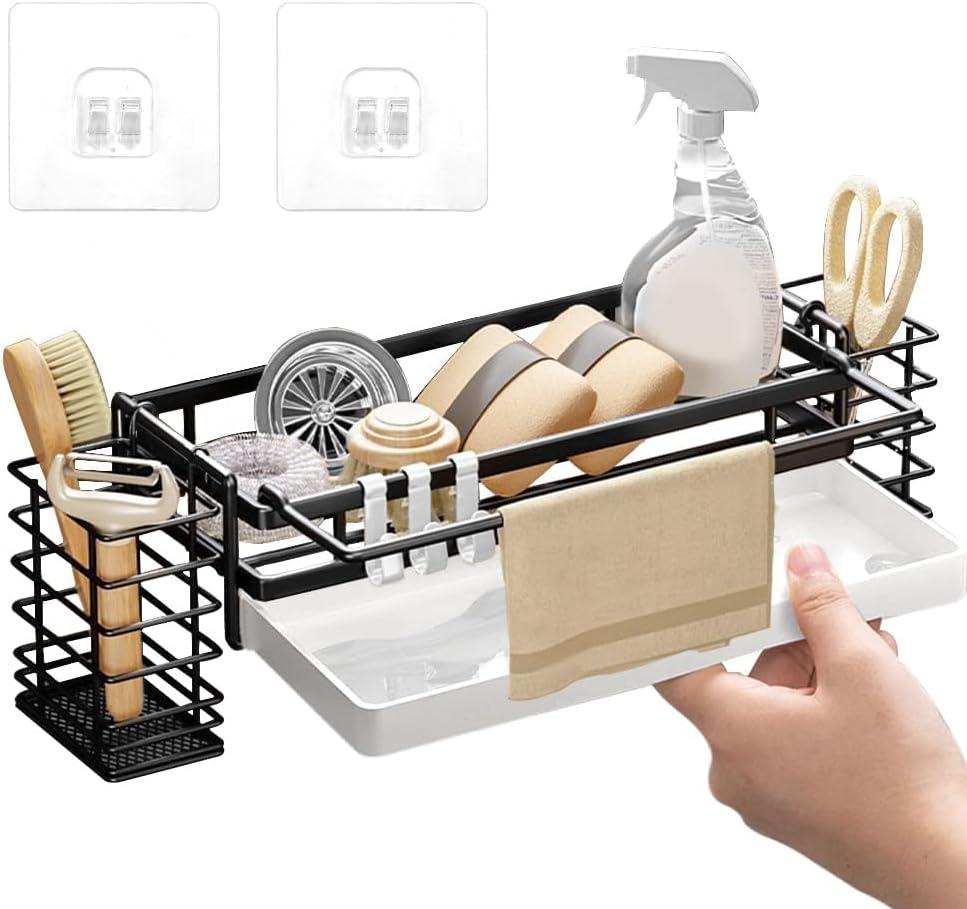 Portaspugne Per Lavello Senza Foratura | In Alluminio 30.5x13x5.5 Cm, Adesivo Invisibile, Per Cucina E Bagno