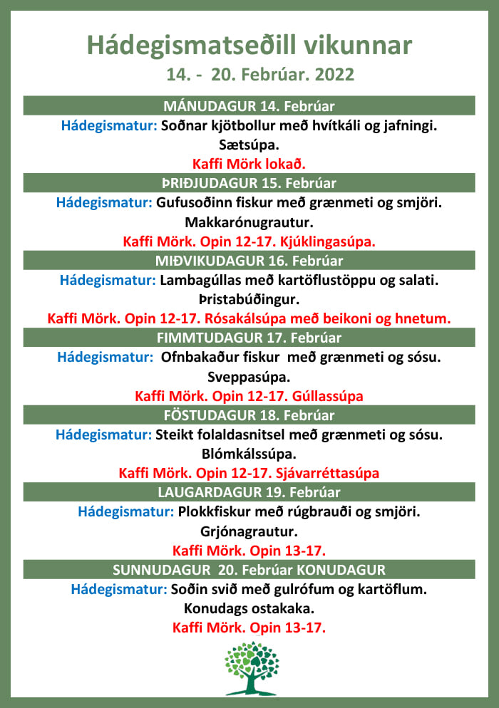 Matseðill vikunnar 14.-20. febrúar. - Mörkin, íbúðir 60+ | Facebook