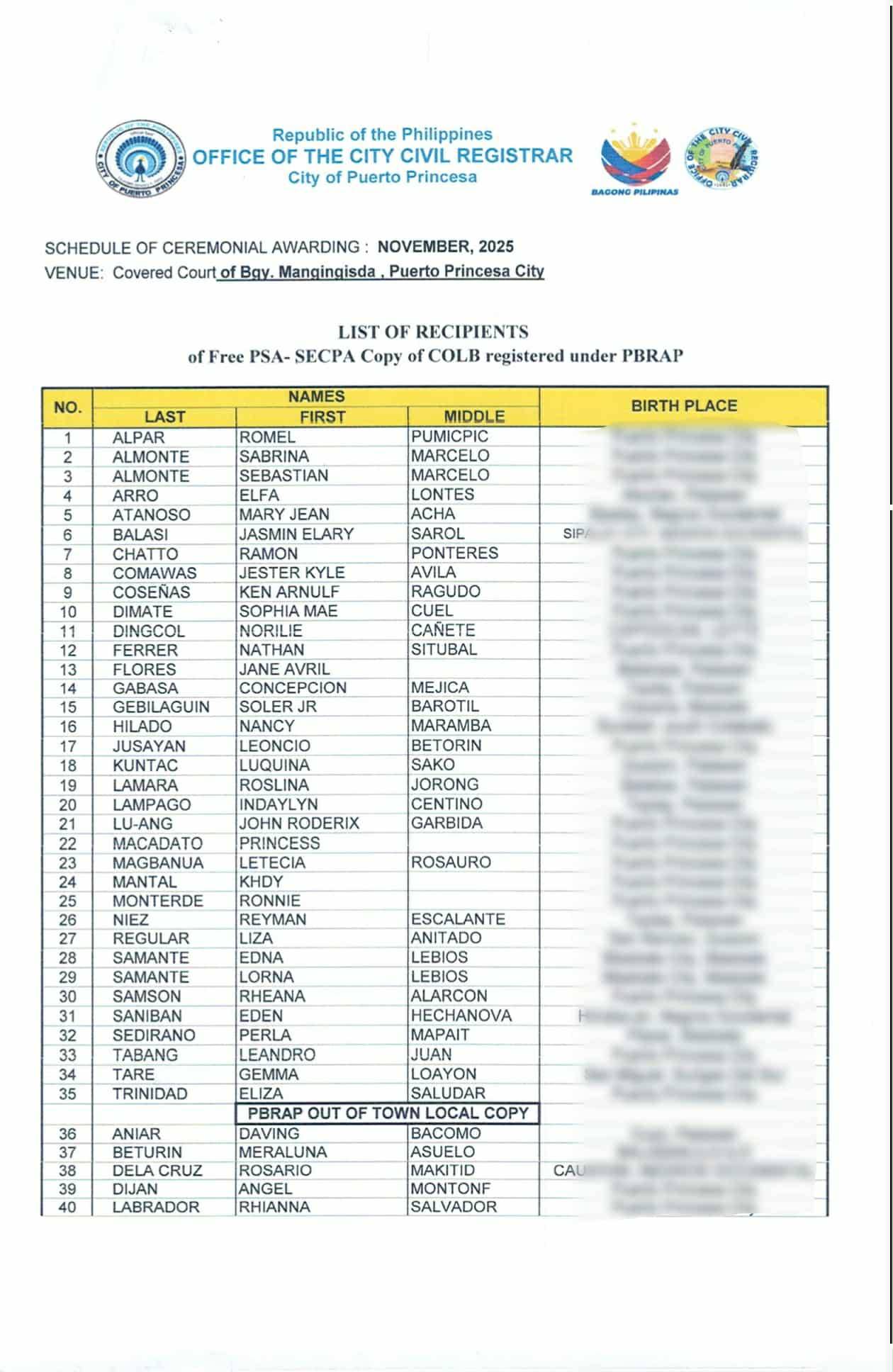 Barangay - 🚨 Attention Please be informed 🚨 📢 What: PSA-SECPA Copy ...