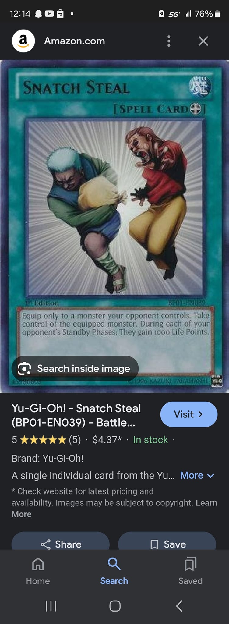 stealing yugioh cards Yu-Gi-Oh! - Snatch Steal (MRL-036) - Magic Ruler - 1st Edition TCG/CCG single card YU-GI-OH! - Snatch Steal (BP01-EN039)