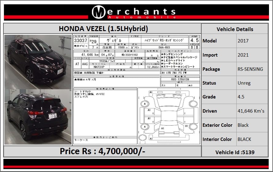 HONDA VEZEL HYBRID 2020Model 37,000KM mileage Deposit 1M balance