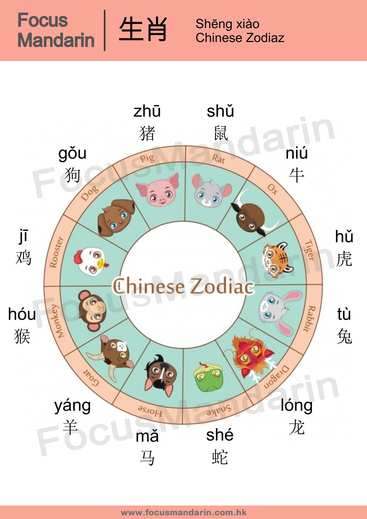 shēng xiāo 生 肖 Chinese zodiac Example: Wǒ shì _____ nián chū