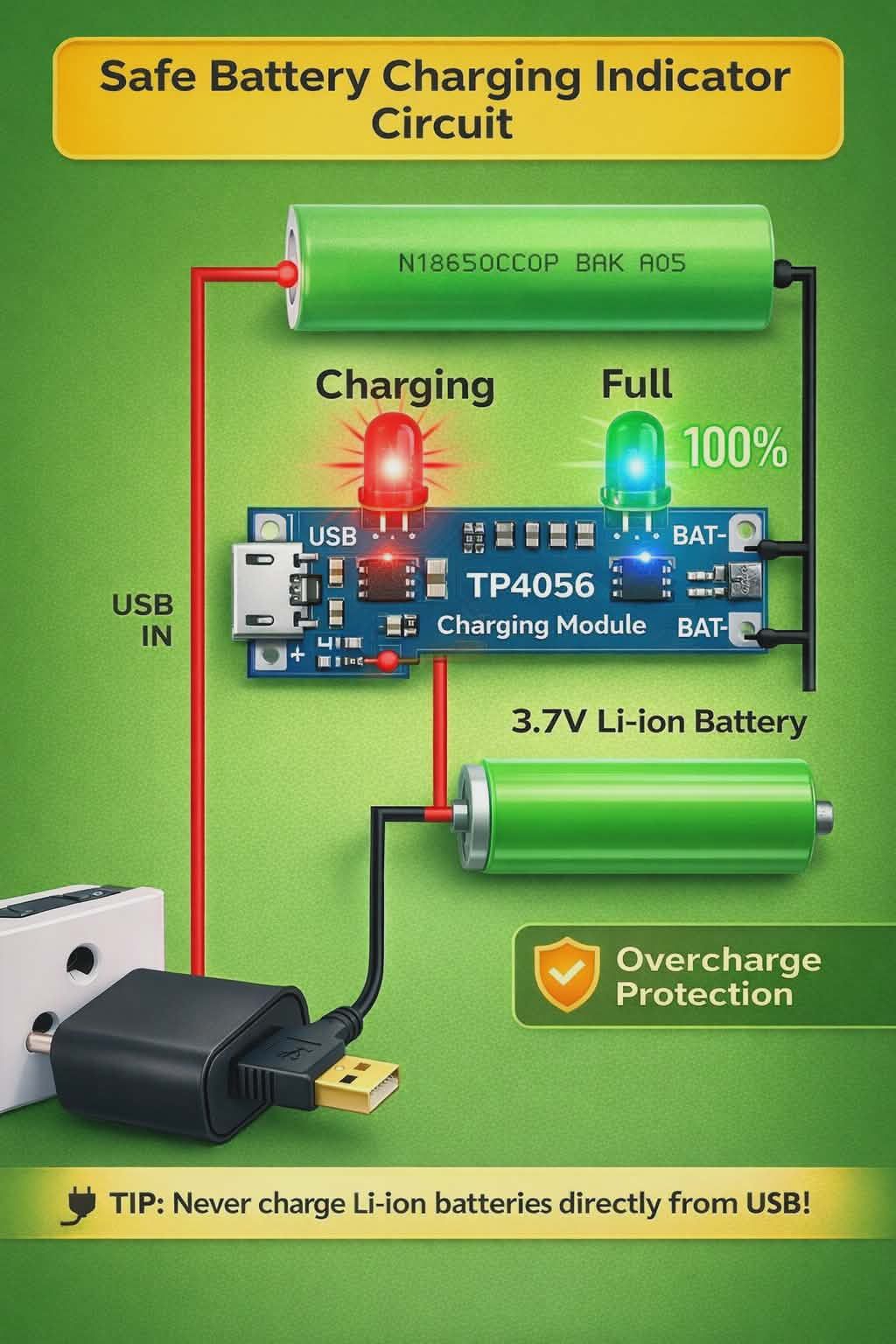 Electronics Craftsman | 🔋 Safe 3.7V Battery Charging Indicator Circuit ...
