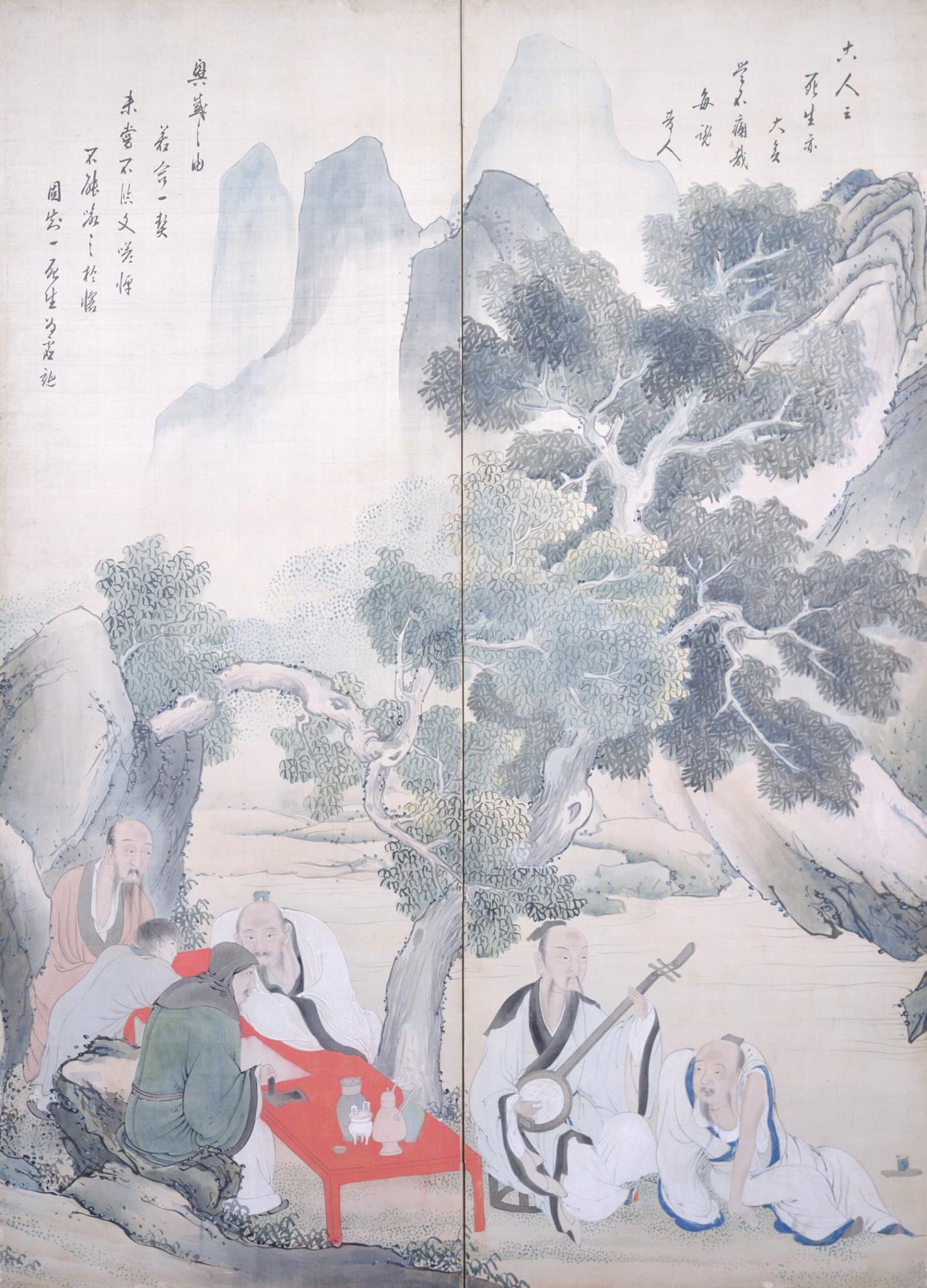 日本江戶時代（18世紀） 與謝蕪村〈蘭亭曲水圖屏風〉（局部） 東京國立 