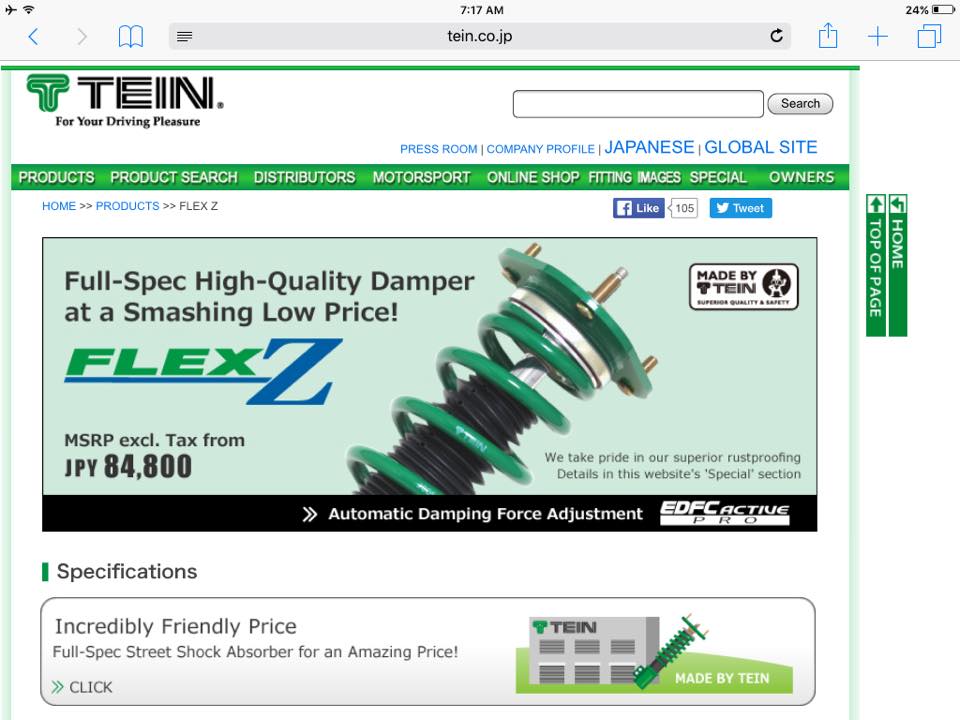 TEIN SUSPENSION Flex Z (High Demand Coilover) ◇ Made from JAPAN