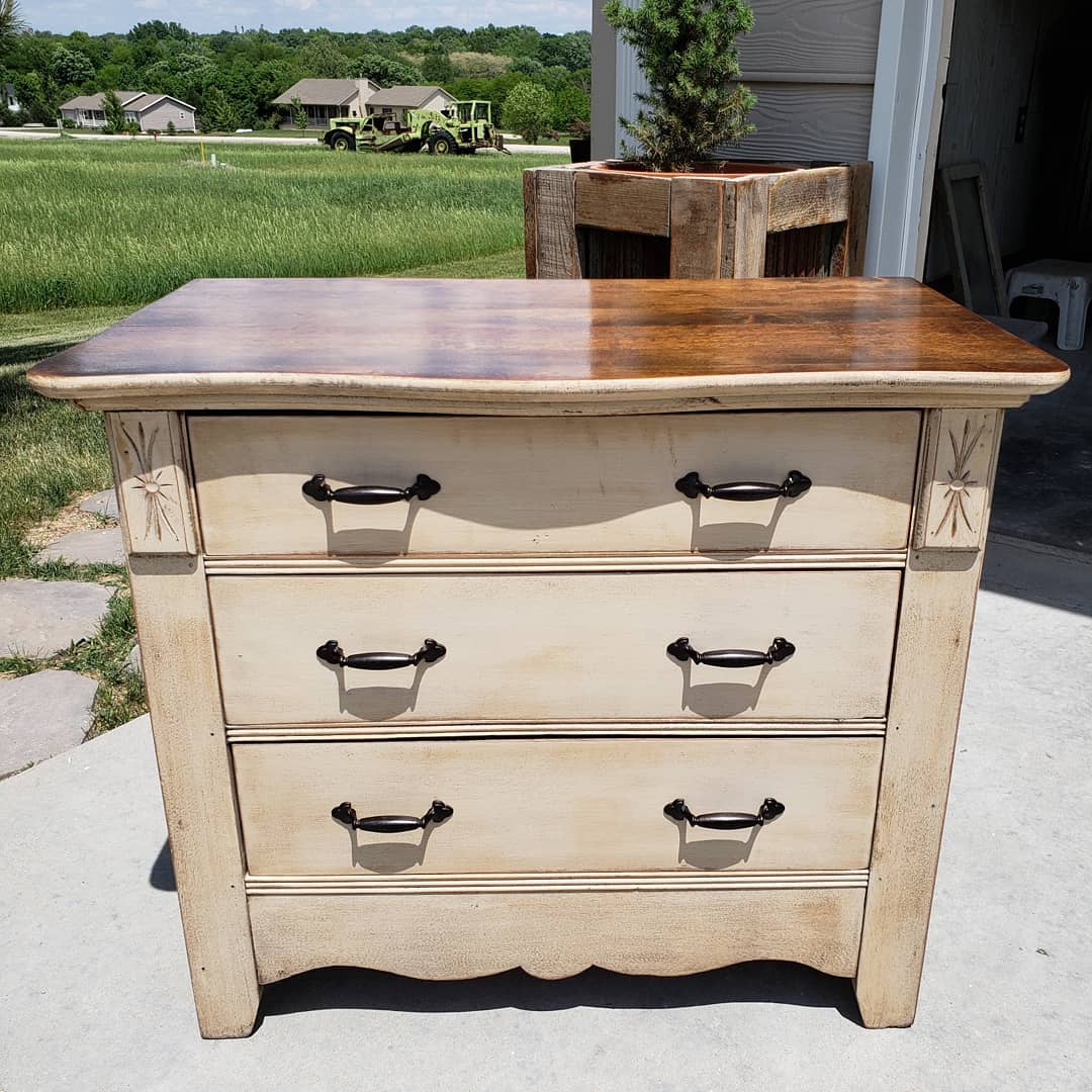 vintage ivory dresser Antique makeover with Rustoleum chalk paint BF 2023
