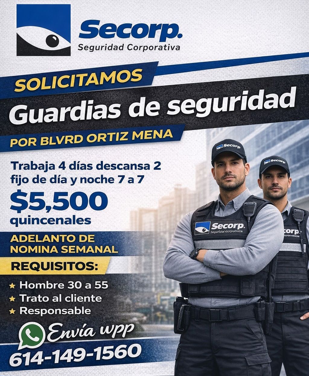 Empleos Chihuahua | 👮🏻‍♂️𝗚𝗨𝗔𝗥𝗗𝗜𝗔 𝗗𝗘 𝗦𝗘𝗚𝗨𝗥𝗜𝗗𝗔𝗗 🫆 | Facebook