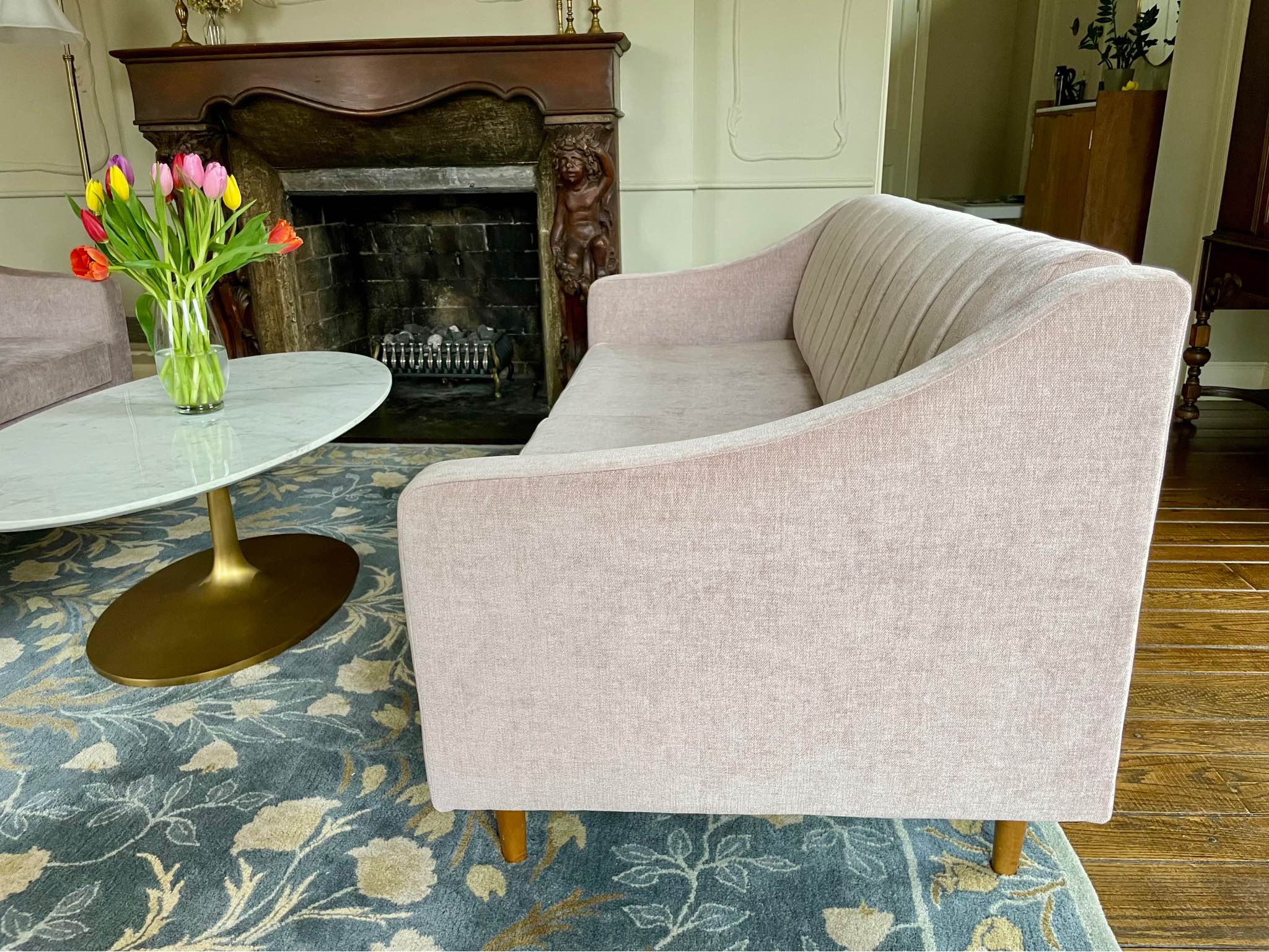 West Elm Pink / Mauve Sofa Couch - Olive Sofa - Wood Legs - Sofas ...