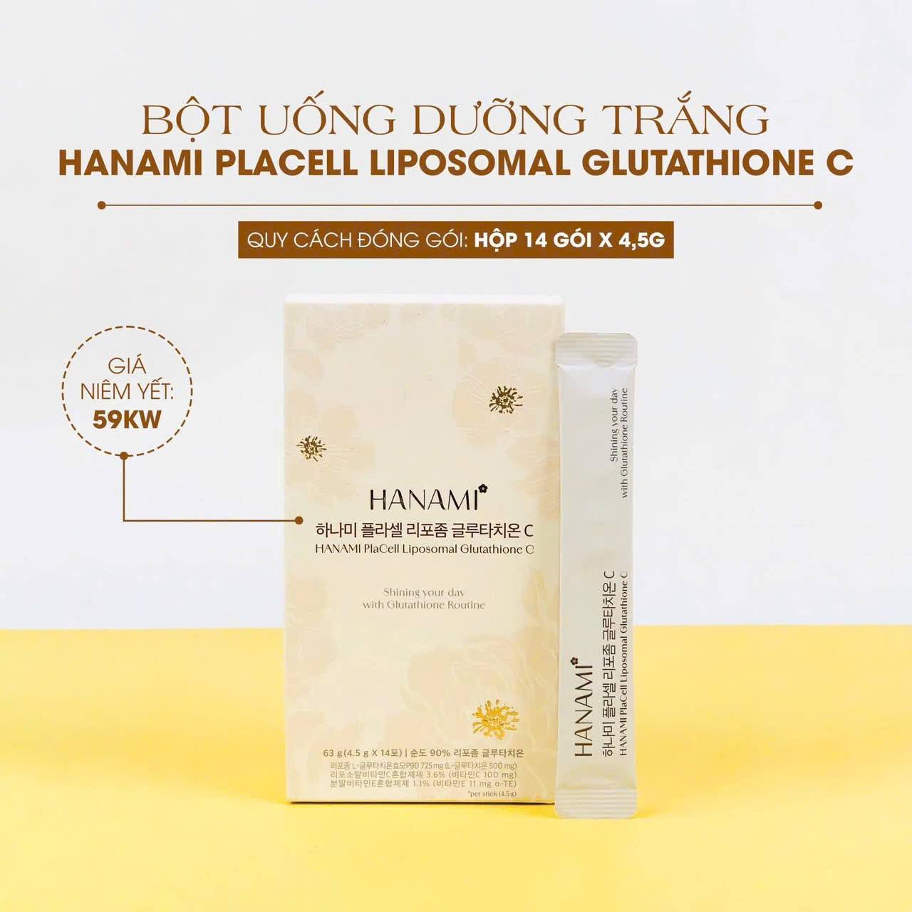 cách uống bột trắng da glutathione c hàn quốc dưỡng Hanami PlaCell Liposomal - Xuất xứ: - Thương hiệu: LG 생활건강 (LG Household & Health Care) - Giá niêm yết: 59kw APLB Glutathione Niacinamide Cleanser سيروم متكامل للإشراقة Our Flavors:Passionfruit Orange Guava