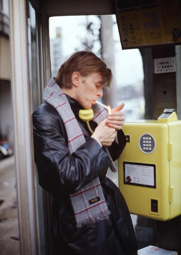 David Bowie at a phone booth in Kyoto, Japan, 1980. Photo by
