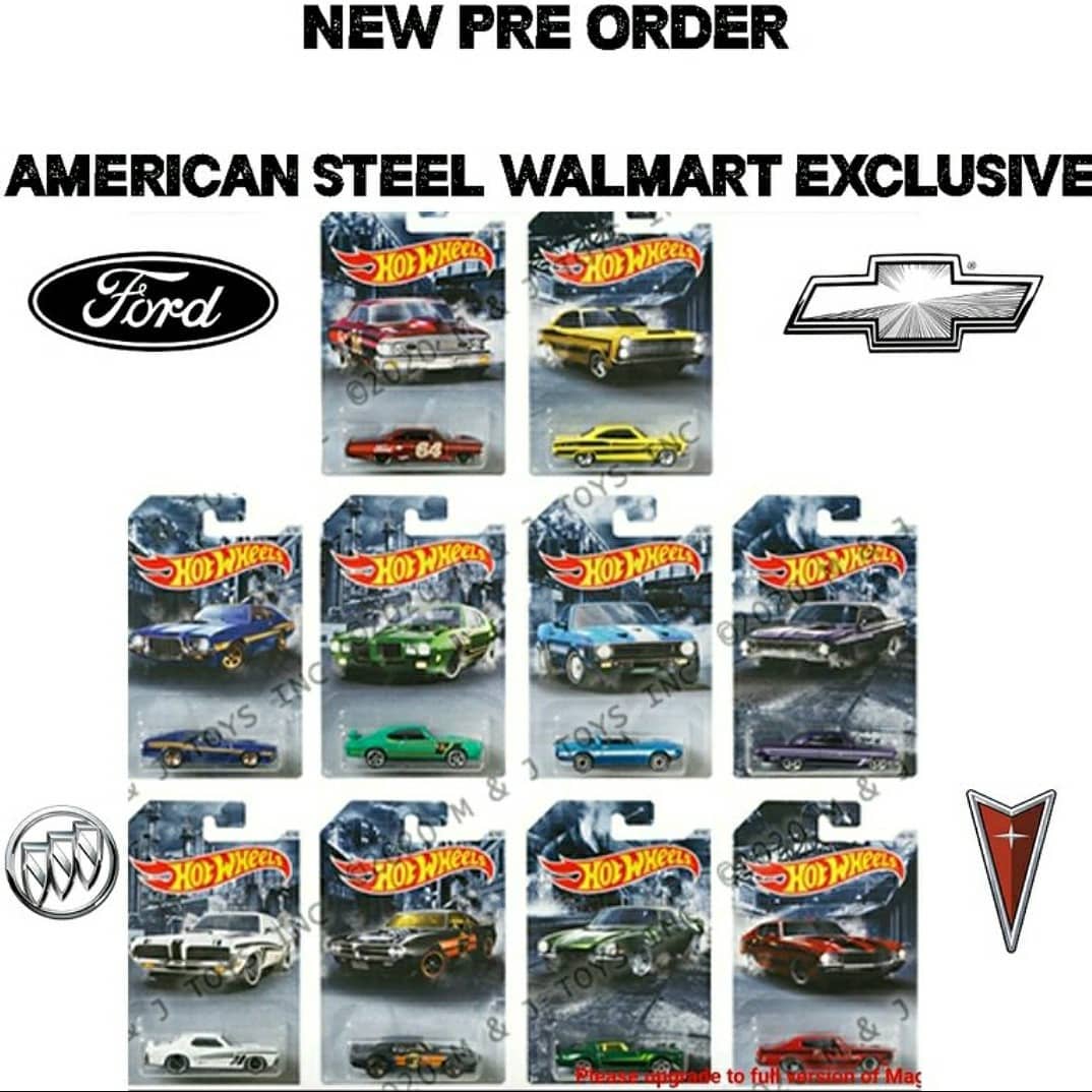 Set Completo Hot Wheels American Steel 2020 - 10 Auto Esclusive Walmart, Scala 1:64