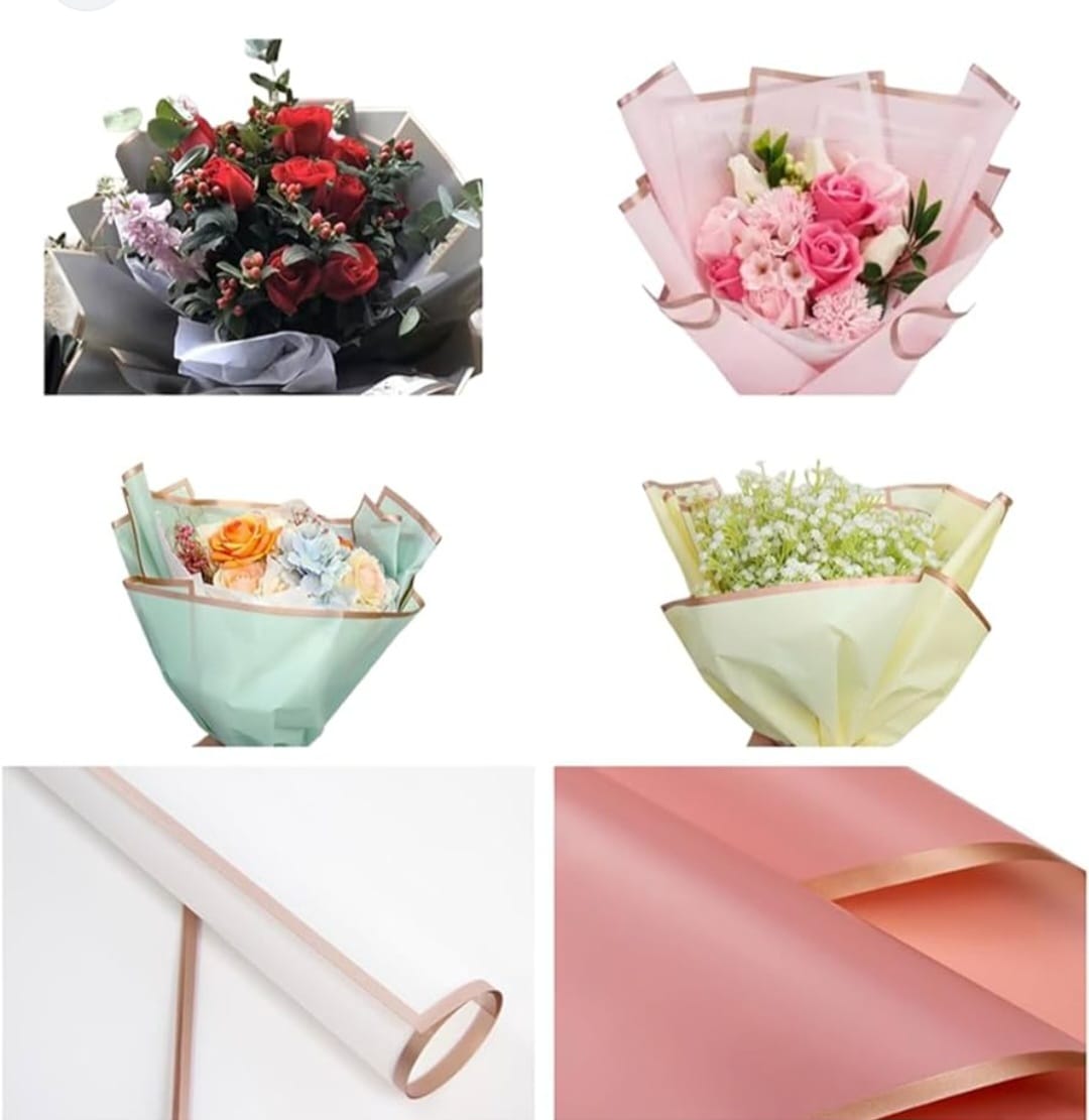 Xshelley Lot de 24 bouquets de fleurs de 8 couleurs emballage cadeau, papier d'emballage imperméable 58 x 58 cm