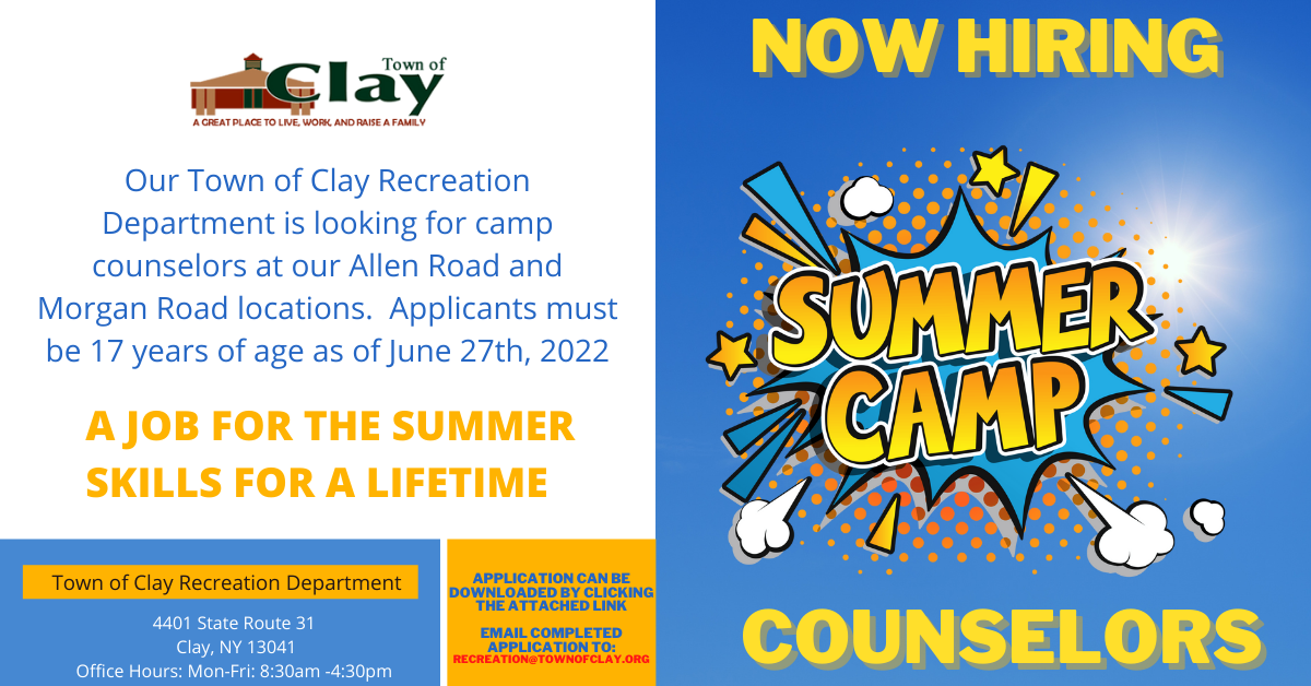 WE ARE HIRING SUMMER COUNSELORS!... - Town of Clay Recreation | Facebook