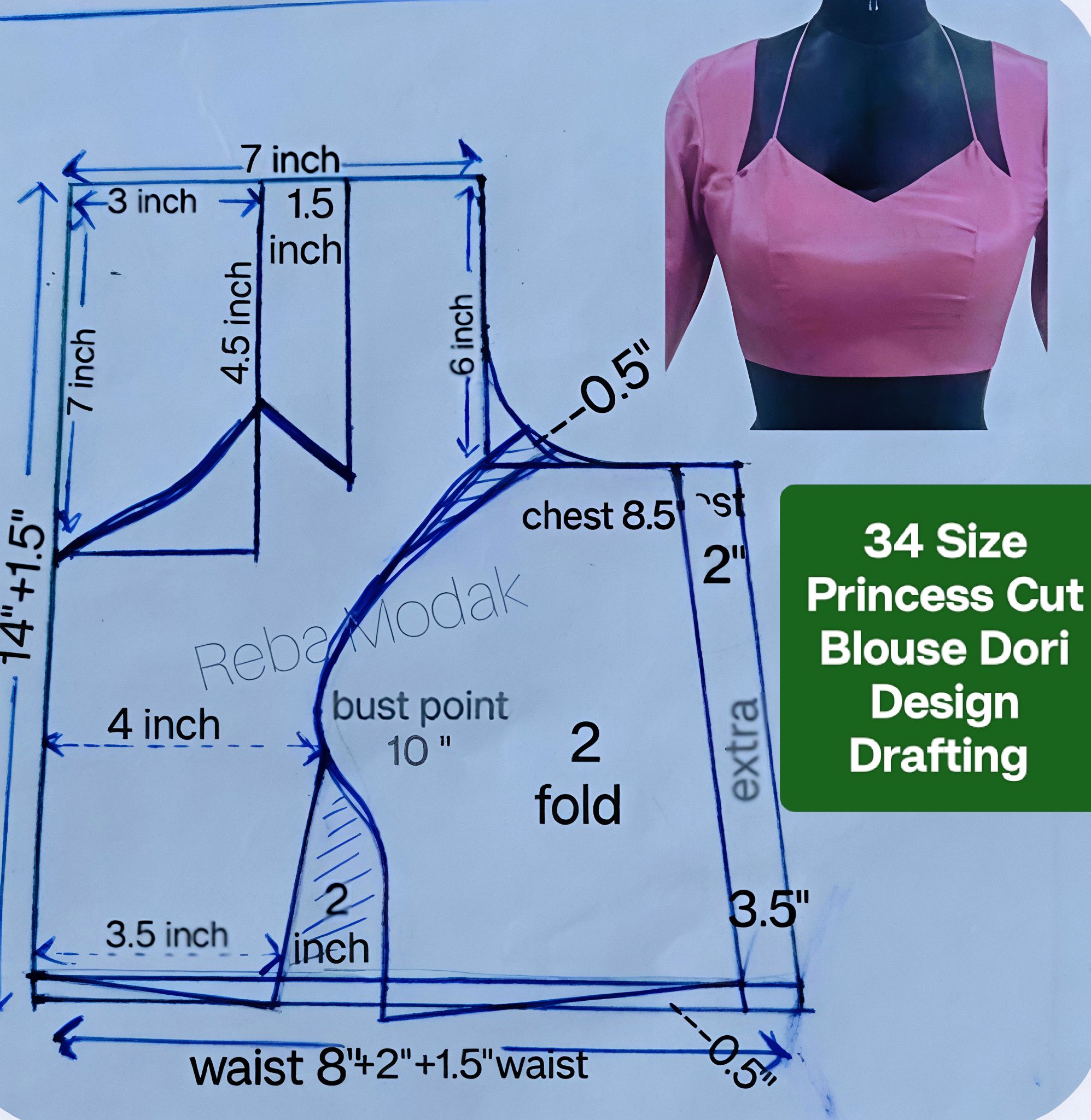 34 Size Princess Cut Blouse With Dori Design Drafting 