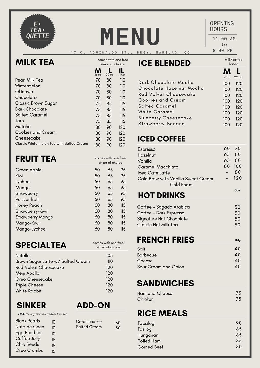 Updated menu with food items :) - E•tea•quette - Project 4