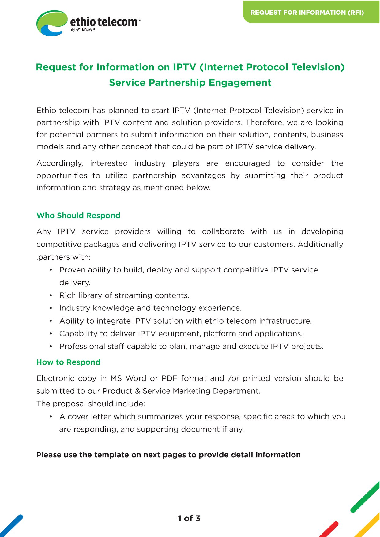 Ethio telecom - Request for Information on IPTV (Internet... | Facebook