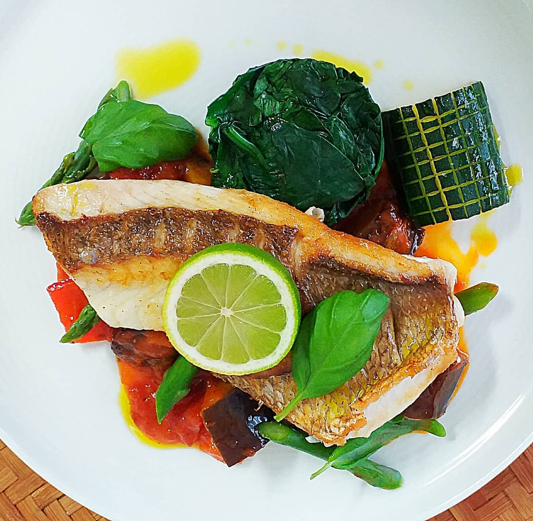 Anise Private Chef - Pan Roasted Snapper, Tomato, Courgette, Eggplant ...