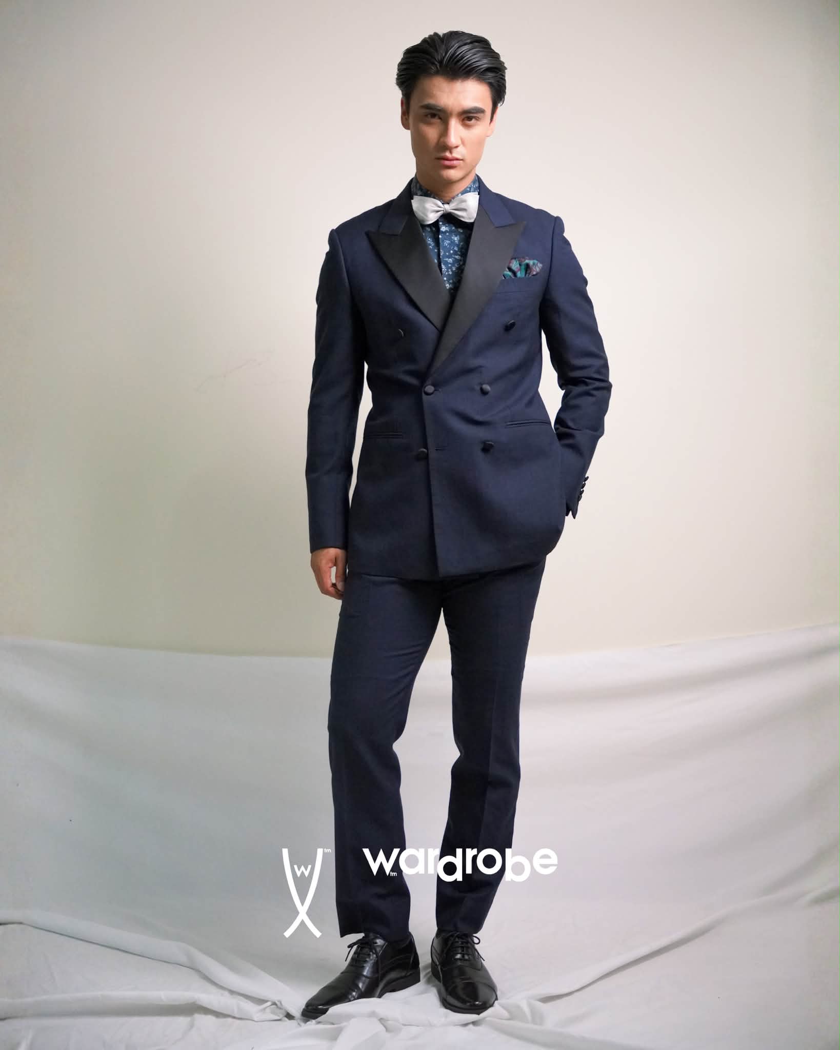 black dress shirt with blue bow tie Modern outfit patterned and tie black shirt with bow tie